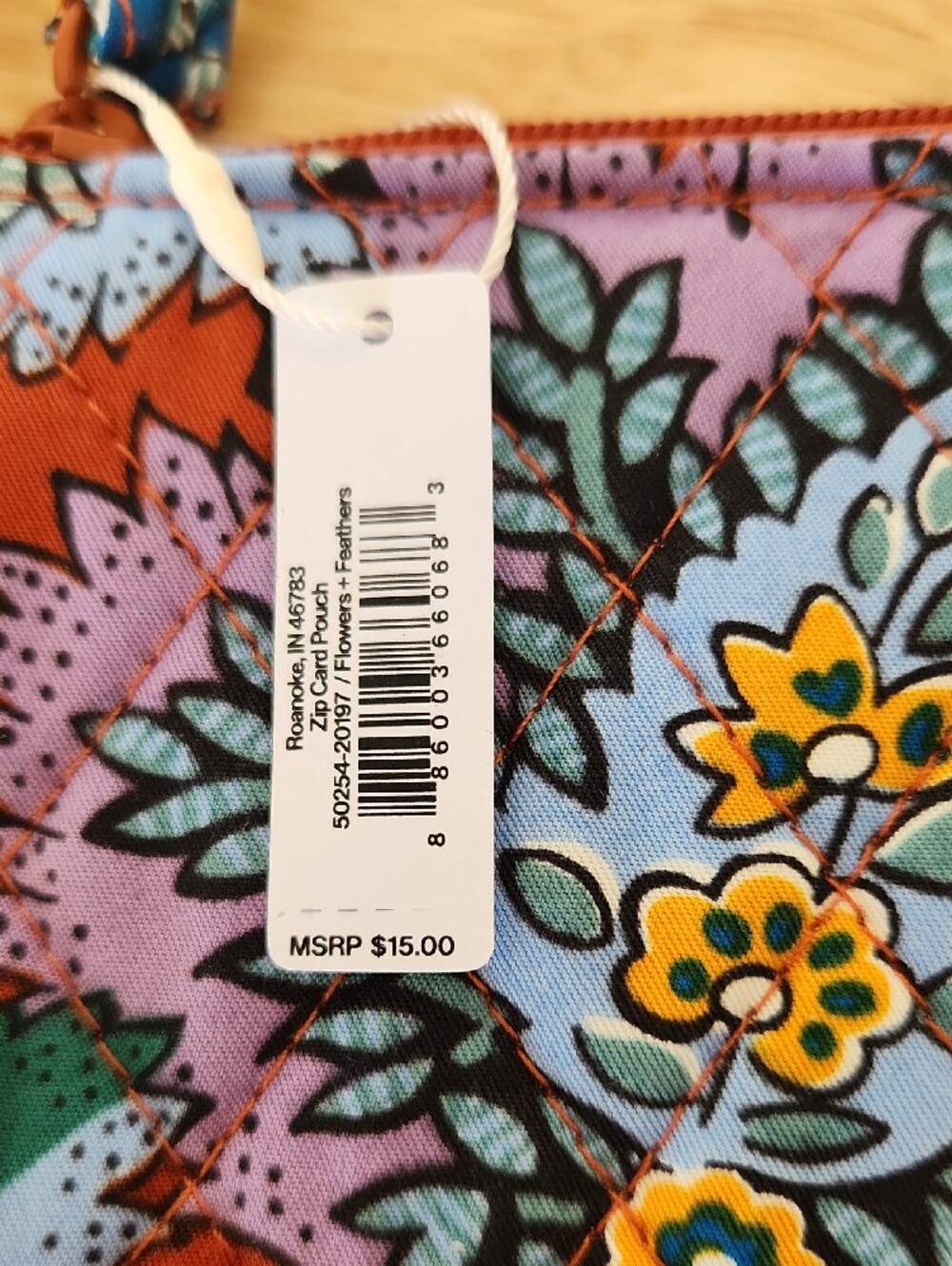 Vera Bradley Zip Pouch Teal, Rust & Purple Floral Quilted Zip Card Case - Picture 3 of 9